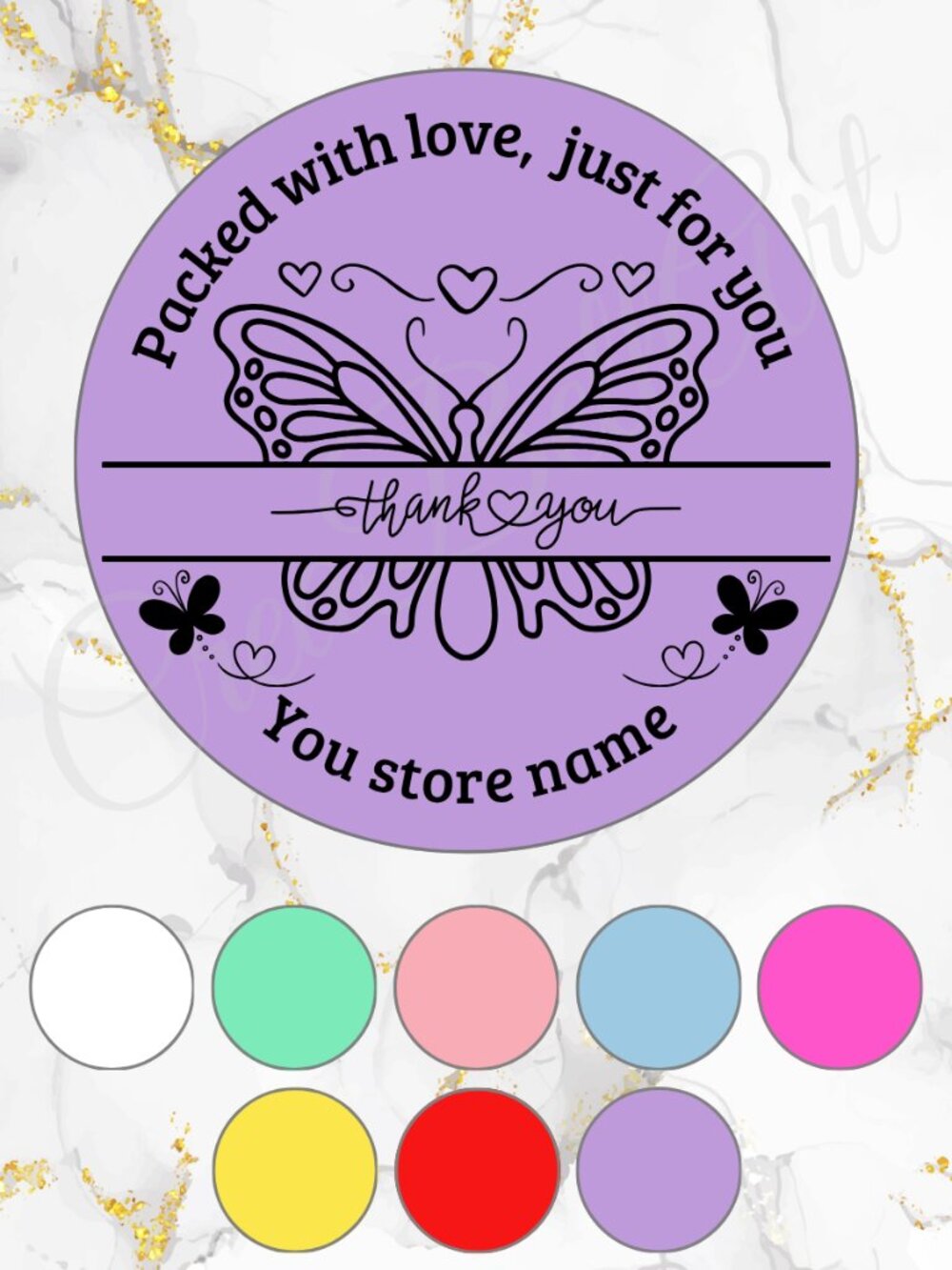 100 Butterfly  thank you  sticker for business 2 inch round sticker
